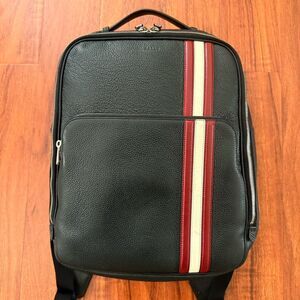 BALLY Ceripo Grained Leather City Backpack Black With Stripe 14.25x11.75
